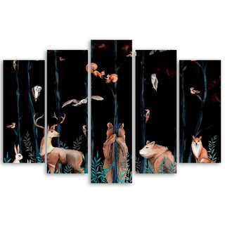Penkių dalių paveikslas ant drobės, Miško gyvūnai Paveikslai ant drobės Gera namie - Geranamie.lt