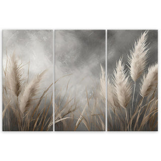 Trijų dalių paveikslas ant drobės, Nendrių šokis pilkame fone Paveikslai ant drobės Gera namie - Geranamie.lt