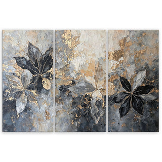 Trijų dalių paveikslas ant drobės, Pilki auksiniai kaštono lapai Paveikslai ant drobės Gera namie - Geranamie.lt