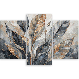 Trijų dalių paveikslas ant drobės, Pilkų auksinių bananų lapų magija Paveikslai ant drobės Gera namie - Geranamie.lt