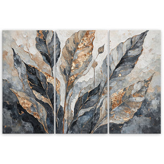 Trijų dalių paveikslas ant drobės, Pilki auksiniai bananų lapai Paveikslai ant drobės Gera namie - Geranamie.lt