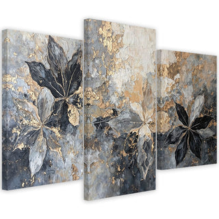 Trijų dalių paveikslas ant drobės, Pilkų auksinių kaštono lapų magija Paveikslai ant drobės Gera namie - Geranamie.lt