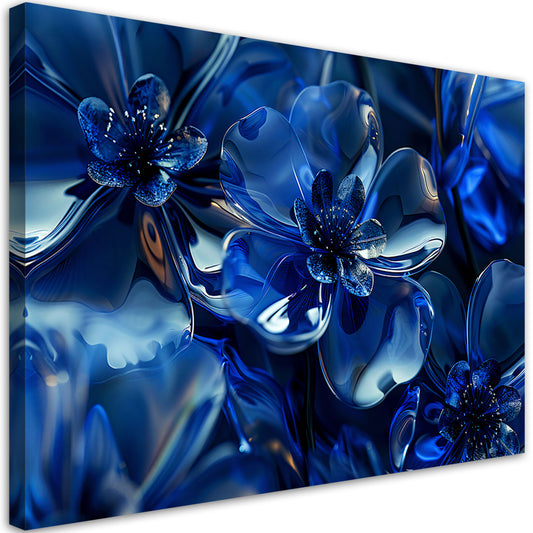 Paveikslas Ant Drobės, Mėlynos stiklinės gėlės 3D