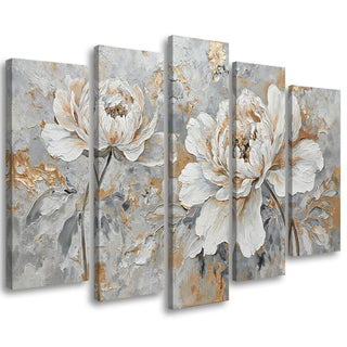 Penkių dalių paveikslas ant drobės, Prabangus bijūnų elegancijos žavesys Paveikslai ant drobės Gera namie - Geranamie.lt