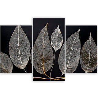 Trijų dalių paveikslas ant drobės, Šakelė su subtiliais lapais juodame fone Paveikslai ant drobės Gera namie - Geranamie.lt