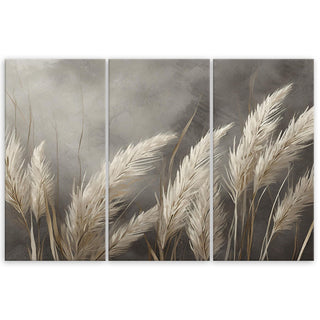 Trijų dalių paveikslas ant drobės, Nendrės pilkame fone Paveikslai ant drobės Gera namie - Geranamie.lt