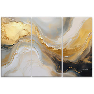 Trijų dalių paveikslas ant drobės, Marmuro abstrakcija auksinė šviesi Paveikslai ant drobės Gera namie - Geranamie.lt