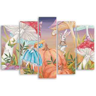 Penkių dalių paveikslas ant drobės, Mažoji Alisa stebuklų žemėje oranžinė Paveikslai ant drobės Gera namie - Geranamie.lt