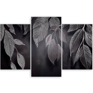 Trijų dalių paveikslas ant drobės, Lapų magija juodame fone Paveikslai ant drobės Gera namie - Geranamie.lt