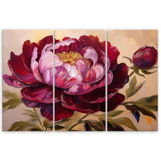 Trijų dalių paveikslas ant drobės, Tapytas bordo bijūno žiedas Paveikslai ant drobės Gera namie - Geranamie.lt