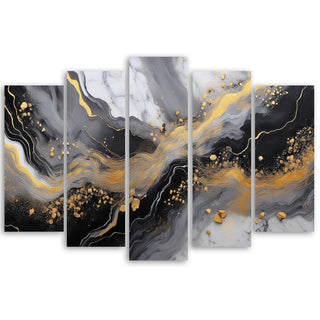 Penkių dalių paveikslas ant drobės, Marmuro abstrakcija auksinė pilka Paveikslai ant drobės Gera namie - Geranamie.lt