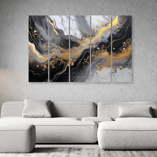 Penkių dalių paveikslas ant drobės, Marmuro tekstūra auksinė tamsi Paveikslai ant drobės Gera namie - Geranamie.lt