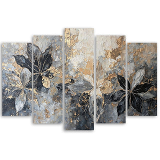 Penkių dalių paveikslas ant drobės, Prabangūs auksiniai kaštono lapai Paveikslai ant drobės Gera namie - Geranamie.lt