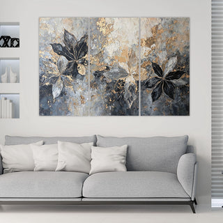 Trijų dalių paveikslas ant drobės, Pilki auksiniai kaštono lapai Paveikslai ant drobės Gera namie - Geranamie.lt