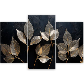 Trijų dalių paveikslas ant drobės, Lapų žavesys juodame fone Paveikslai ant drobės Gera namie - Geranamie.lt