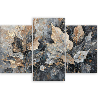Trijų dalių paveikslas ant drobės, Pilkų auksinių glamūrinių lapų magija Paveikslai ant drobės Gera namie - Geranamie.lt