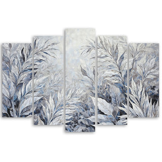 Penkių dalių paveikslas ant drobės, Subtilūs lapai pilkame šokyje Paveikslai ant drobės Gera namie - Geranamie.lt