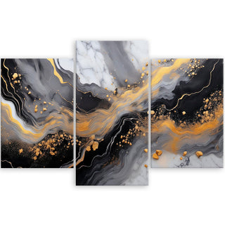 Trijų dalių paveikslas ant drobės, Marmuro abstrakcija auksinė pilka Paveikslai ant drobės Gera namie - Geranamie.lt