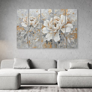 Penkių dalių paveikslas ant drobės, Prabangi bijūnų elegancija Paveikslai ant drobės Gera namie - Geranamie.lt