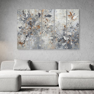 Penkių dalių paveikslas ant drobės, Lapų tylios prabangos žavesys Paveikslai ant drobės Gera namie - Geranamie.lt