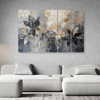 Penkių dalių paveikslas ant drobės, Pilki auksiniai kaštono lapai Paveikslai ant drobės Gera namie - Geranamie.lt