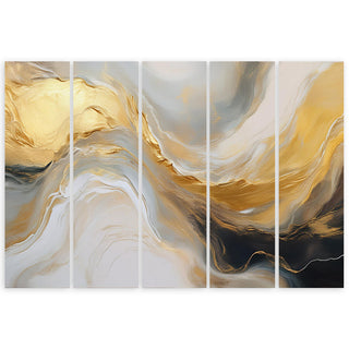 Penkių dalių paveikslas ant drobės, Marmuro abstrakcija auksinė šviesi Paveikslai ant drobės Gera namie - Geranamie.lt