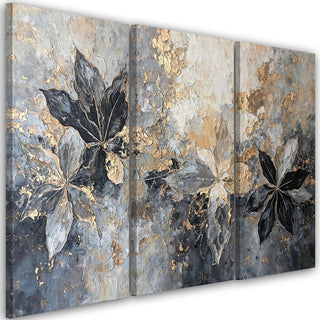 Trijų dalių paveikslas ant drobės, Pilki auksiniai kaštono lapai Paveikslai ant drobės Gera namie - Geranamie.lt