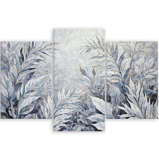 Trijų dalių paveikslas ant drobės, Lapų magija pilkame šokyje Paveikslai ant drobės Gera namie - Geranamie.lt