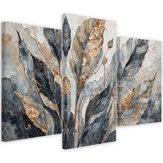 Trijų dalių paveikslas ant drobės, Pilkų auksinių bananų lapų magija Paveikslai ant drobės Gera namie - Geranamie.lt