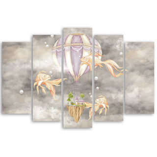 Penkių dalių paveikslas ant drobės, Karšto oro balionas Paveikslai ant drobės Gera namie - Geranamie.lt