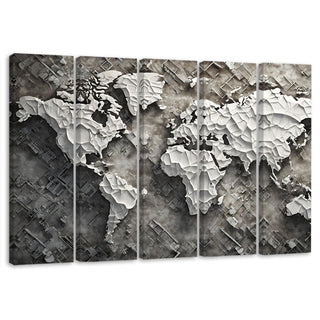 Penkių dalių paveikslas ant drobės, Pasaulio žemėlapis raštuose Paveikslai ant drobės Gera namie - Geranamie.lt