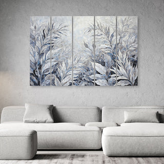 Penkių dalių paveikslas ant drobės, Lapai pilkame šokyje Paveikslai ant drobės Gera namie - Geranamie.lt