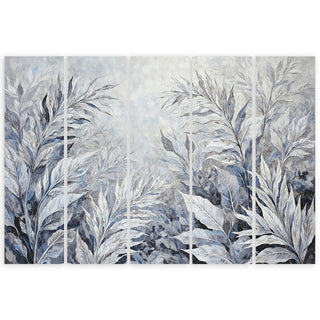 Penkių dalių paveikslas ant drobės, Lapai pilkame šokyje Paveikslai ant drobės Gera namie - Geranamie.lt