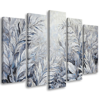 Penkių dalių paveikslas ant drobės, Subtilūs lapai pilkame šokyje  Paveikslai ant drobės Gera namie - Geranamie.lt