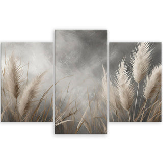 Trijų dalių paveikslas ant drobės, Nendrių šokio magija pilkame fone Paveikslai ant drobės Gera namie - Geranamie.lt