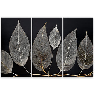 Trijų dalių paveikslas ant drobės, Lapai ant šakos juodame fone Paveikslai ant drobės Gera namie - Geranamie.lt