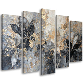 Penkių dalių paveikslas ant drobės, Prabangūs auksiniai kaštono lapai Paveikslai ant drobės Gera namie - Geranamie.lt