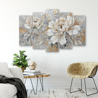 Penkių dalių paveikslas ant drobės, Prabangus bijūnų elegancijos žavesys Paveikslai ant drobės Gera namie - Geranamie.lt