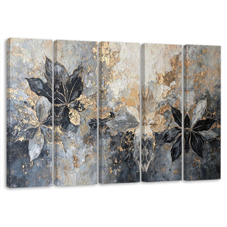 Penkių dalių paveikslas ant drobės, Pilki auksiniai kaštono lapai Paveikslai ant drobės Gera namie - Geranamie.lt