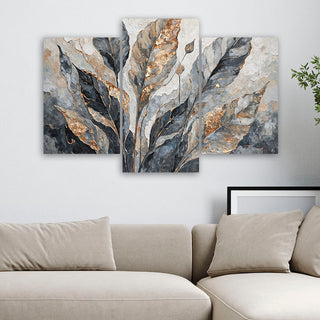 Trijų dalių paveikslas ant drobės, Pilkų auksinių bananų lapų magija Paveikslai ant drobės Gera namie - Geranamie.lt