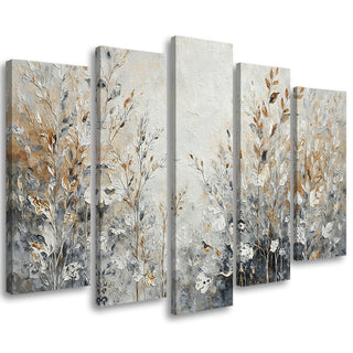 Penkių dalių paveikslas ant drobės, Lapų prabangos žavesys Paveikslai ant drobės Gera namie - Geranamie.lt