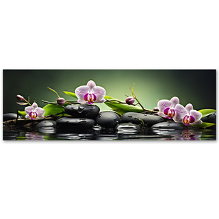 Paveikslas ant drobės, Orchidėja ir akmenys žaliame fone išpardavimas Paveikslai ant drobės Gera namie - Geranamie.lt