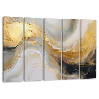 Penkių dalių paveikslas ant drobės, Marmuro abstrakcija auksinė šviesi Paveikslai ant drobės Gera namie - Geranamie.lt
