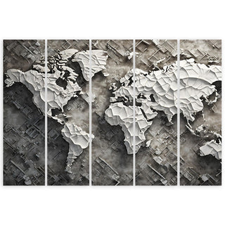 Penkių dalių paveikslas ant drobės, Pasaulio žemėlapis raštuose Paveikslai ant drobės Gera namie - Geranamie.lt