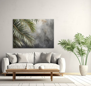 Paveikslas ant drobės, Palmių lapai betono fone Paveikslai ant drobės Gera namie - Geranamie.lt