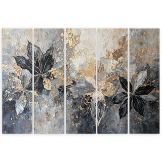 Penkių dalių paveikslas ant drobės, Pilki auksiniai kaštono lapai Paveikslai ant drobės Gera namie - Geranamie.lt