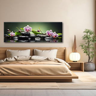 Paveikslas ant drobės, Orchidėja ir akmenys žaliame fone išpardavimas Paveikslai ant drobės Gera namie - Geranamie.lt