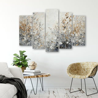 Penkių dalių paveikslas ant drobės, Lapų prabangos žavesys Paveikslai ant drobės Gera namie - Geranamie.lt