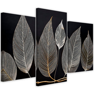 Trijų dalių paveikslas ant drobės, Šakelė su subtiliais lapais juodame fone Paveikslai ant drobės Gera namie - Geranamie.lt