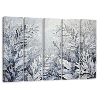 Penkių dalių paveikslas ant drobės, Lapai pilkame šokyje Paveikslai ant drobės Gera namie - Geranamie.lt